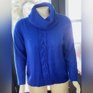 Vibrant Blue Cowl Neck Cable Knit Sweater